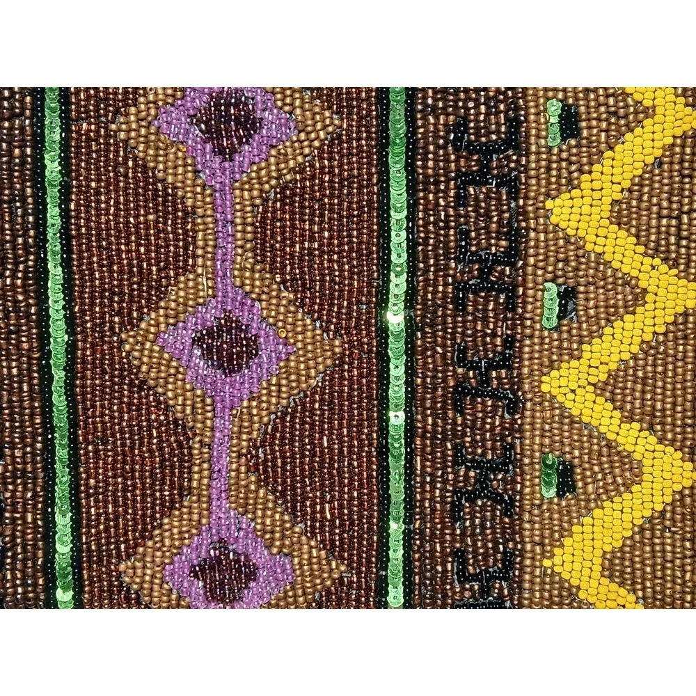 Boho-Chic Geometric Tribal‎ Hand-Beaded Clutch Purse Earthy Tones & Gold Accents